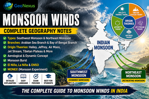 Monsoon Winds: Definition, Types, Origin Theories, Indian Monsoon, ENSO, El Niño & La Niña
